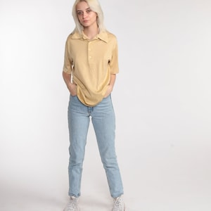 Beige Polo Shirt 70s Half Button Up Shirt Collared Short Sleeve Geek Retro Shirt Plain Vintage 1970s Small image 2