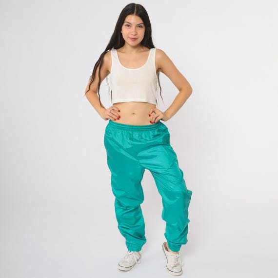 Windbreaker Track Pants 80s Teal Green Athletic Vintage Sporty Gym Running Basketball Activewear Workout Fitness Tennis Joggers Small S 6