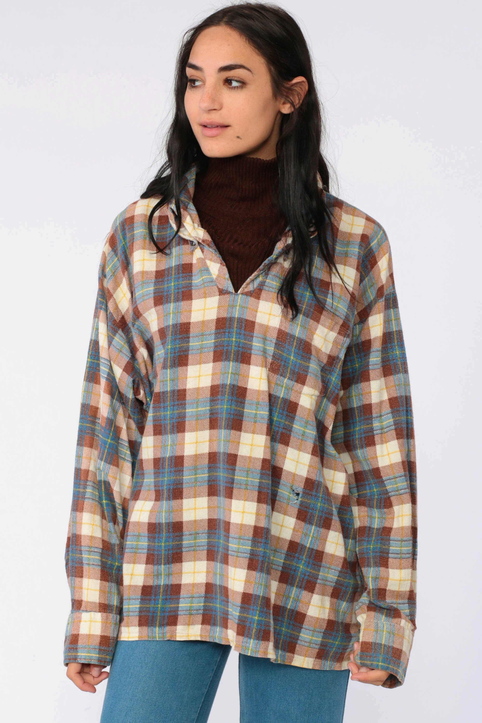 turtleneck with flannel shirt