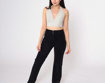 Pantalones de terciopelo negro de los años 70, pantalones acampanados, pantalones acampanados de cintura alta, pantalones acampanados, fiesta disco de los años 70, pantalones vintage de los años 70, talla pequeña S
