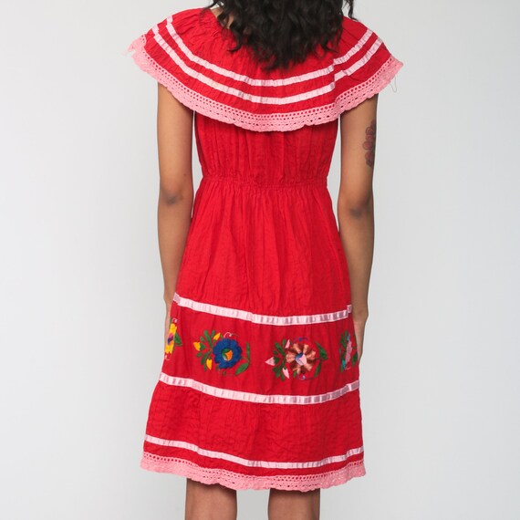 Red Bohemian Dress Midi OFF SHOULDER Dress Mexica… - image 8