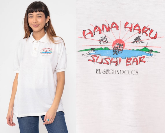 Hana Haru Sushi Bar Shirt 80s 90s El Segundo California Shirt Quarter Button Up Polo Shirt Collared Logo Vintage 1990s Extra Large xl