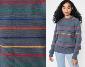 Suéter gris 80s Slouchy RAINBOW punto a rayas manga RAGLAN Jumper Jersey 1980s Boho Slouch Vintage Retro Boho Mediano Grande