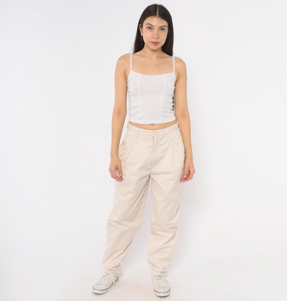 Pleated Khaki Trousers 2000s Cherokee Cotton High Rise Pants Tapered Leg Beige Chino Slacks Relaxed Fit Ivory Tan Neutral Medium M