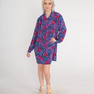 80s Mini Dress Purple Paisley Floral Print Day Dress Long sleeve Button up Shift Hippie Boho Groovy Shirtdress Minidress Vintage 1980s Large image 3