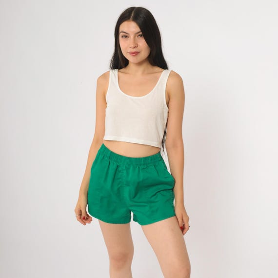 80s Running Shorts Athletic Green High Waisted Track Gym Vintage Made In USA Lands End Elastic Waist Retro Sport Style Activewear Small S