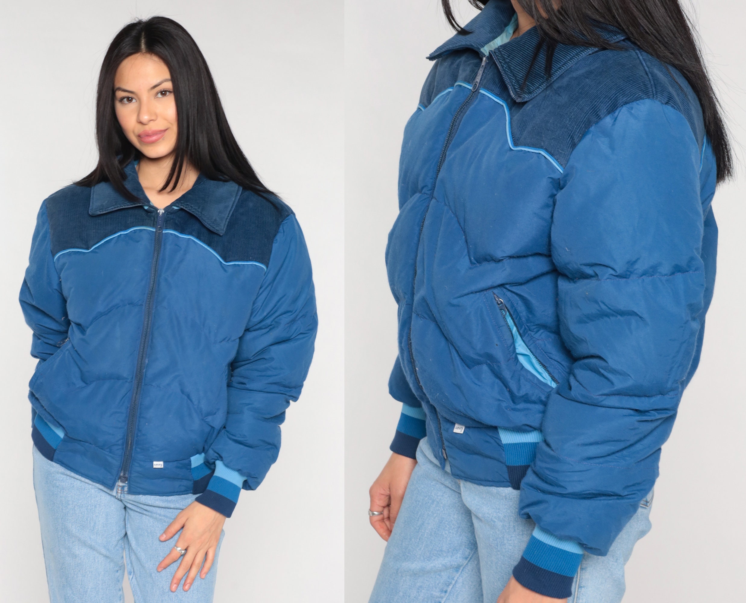 Blue Puffer Jacket 80s Levis Ski Jacket Down Fill Zip up - Etsy