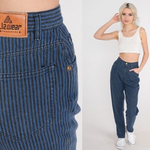 Vintage Striped Jeans 80s LizWear Mom Jeans Tapered Pants Liz Claiborne Black Blue High Waisted Vintage High Waist 90s Denim Jeans Small 4 image 1