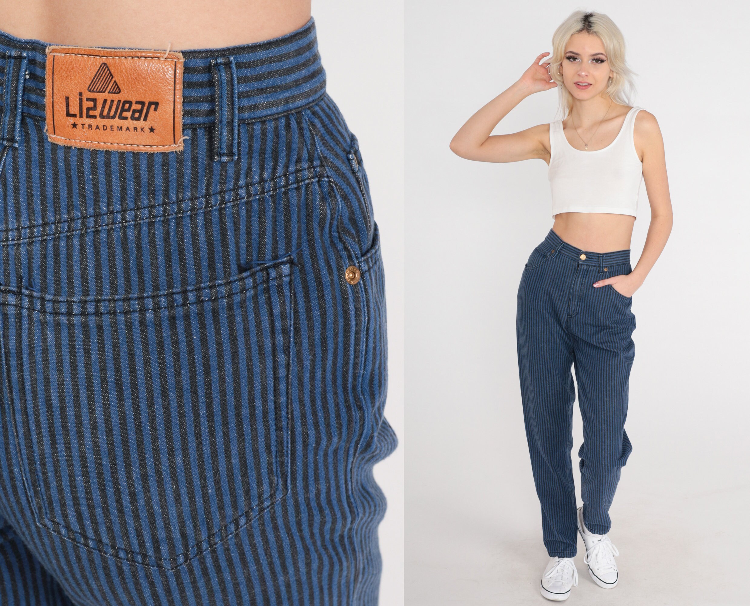 Vintage Striped Jeans 80s Lizwear Mom Jeans Tapered Pants Vintage Striped Jeans 80s Lizwear Mom Jeans Tapered Pants