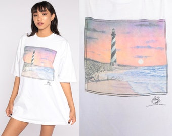 Lighthouse Beach T Shirt Graphic Tee Shirt Vintage 90s Tshirt Retro T Shirt 1990s Sunset Shirt Extra Large xl 2xl xxl