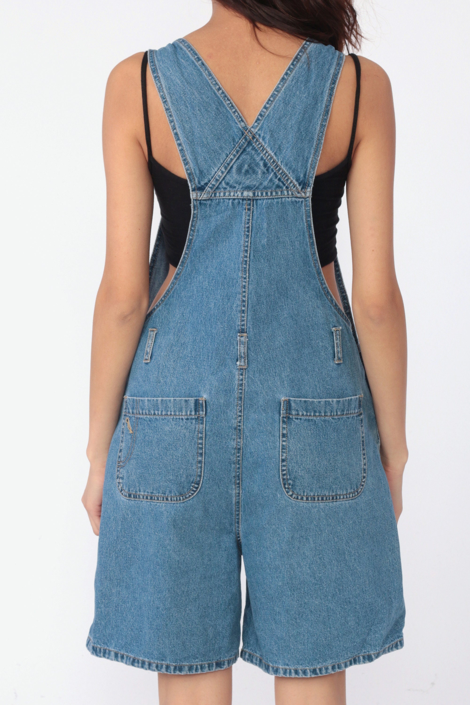 90s Denim Overalls No Boundaries Jeans Shorts Bib Shortalls Women Grunge 1990s Blue Shorts Denim 