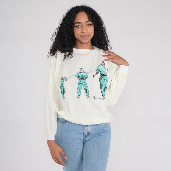 Graphic Sports Shirt 90s Slouchy Yellow Shirt Roi & Reine Beverly Hills France New York 1990s Long Sleeve Oversized Yacht Rock Small Medium