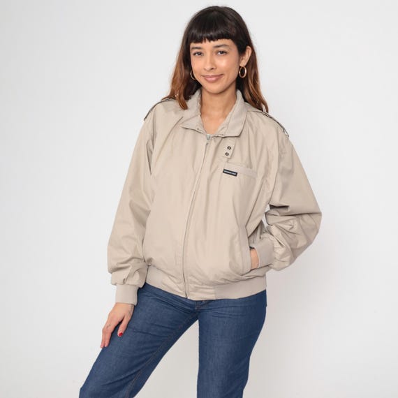 Vintage Members Only Jacket 80s Taupe Bomber Windbreaker Cafe Racer Moto Epaulette Coat 1980s Lightweight Men's Medium
