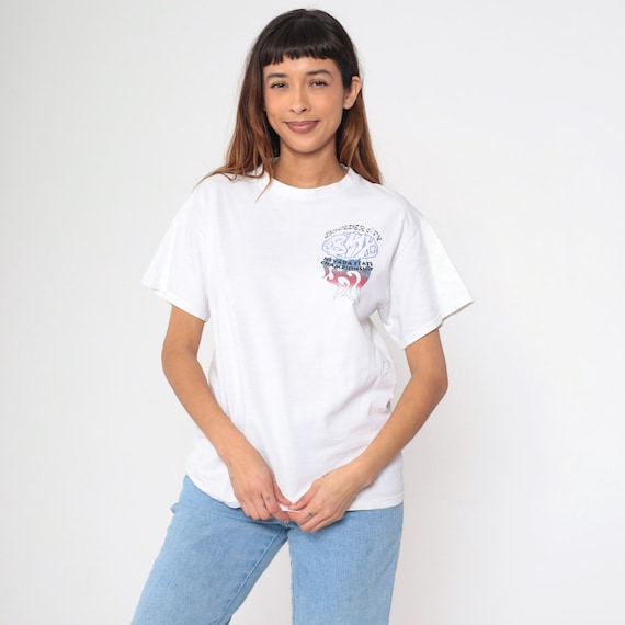 90s Boulder City BMX Shirt Nevada State Championship T-Shirt White Flames Print Streetwear Bike Racing Tee Fruit of the Loom Small Medium