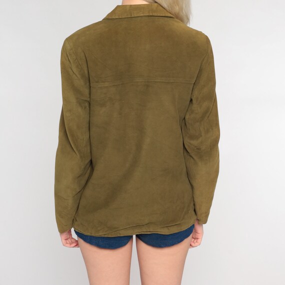 Faux Suede Shirt 70s Olive Green Button up Shirt … - image 7