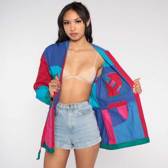 Bright Reversible Jacket 90s Color Block Open Fro… - image 3