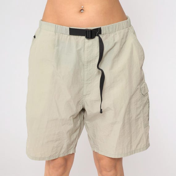 00s Hiking Shorts Taupe Grey Drawstring Waist Hiking Shorts Sports Athletic Nylon Shorts Y2K Streetwear Vintage St John's Bay Large L