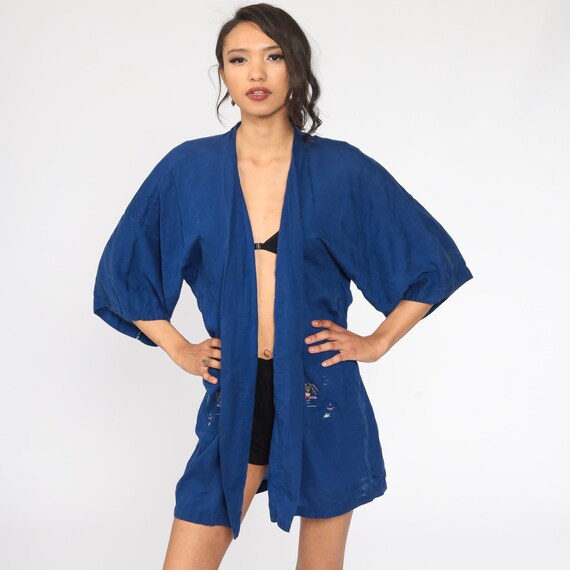 Asian Kimono Robe -- Pagoda Robe Embroidered Dark… - image 4