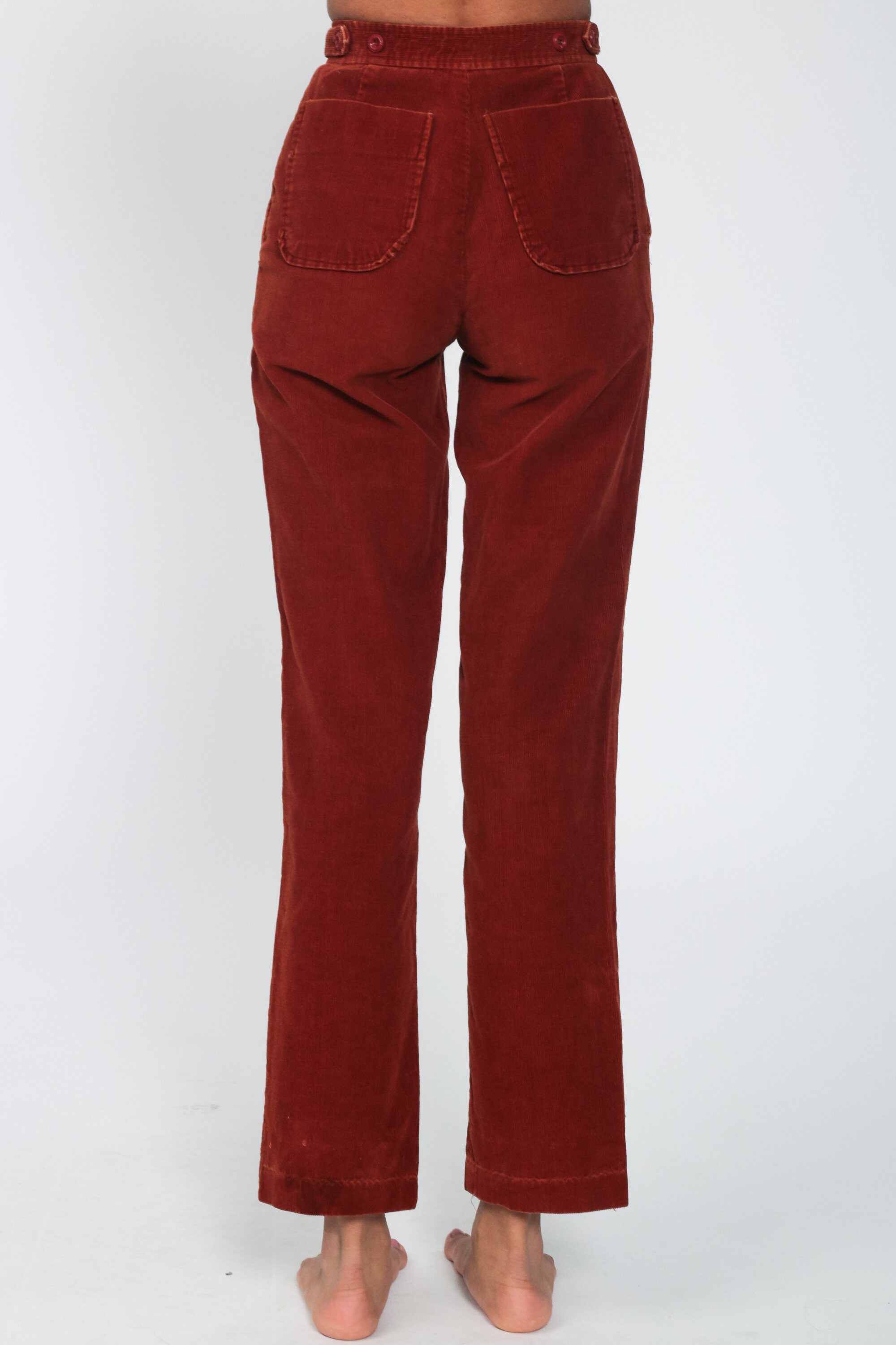 70s Corduroy Pants xs -- 1970s Rust Orange Pants 80s High Rise Waist Pants Vintage Straight Leg