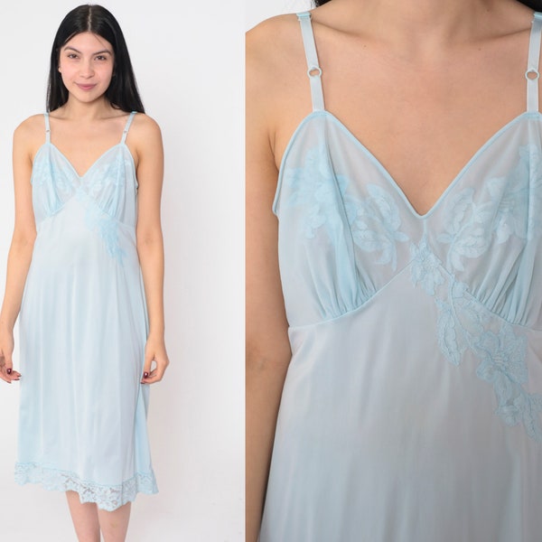 1970s Union Made Baby Blue Slip Dress Set