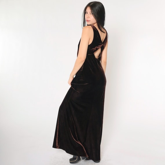 90s Brown Velvet Dress Keyhole Back Maxi Dress Goth Velour Party Dress Sleeveless Shift Going Out Dress 1990s Peekaboo Vintage Medium 8
