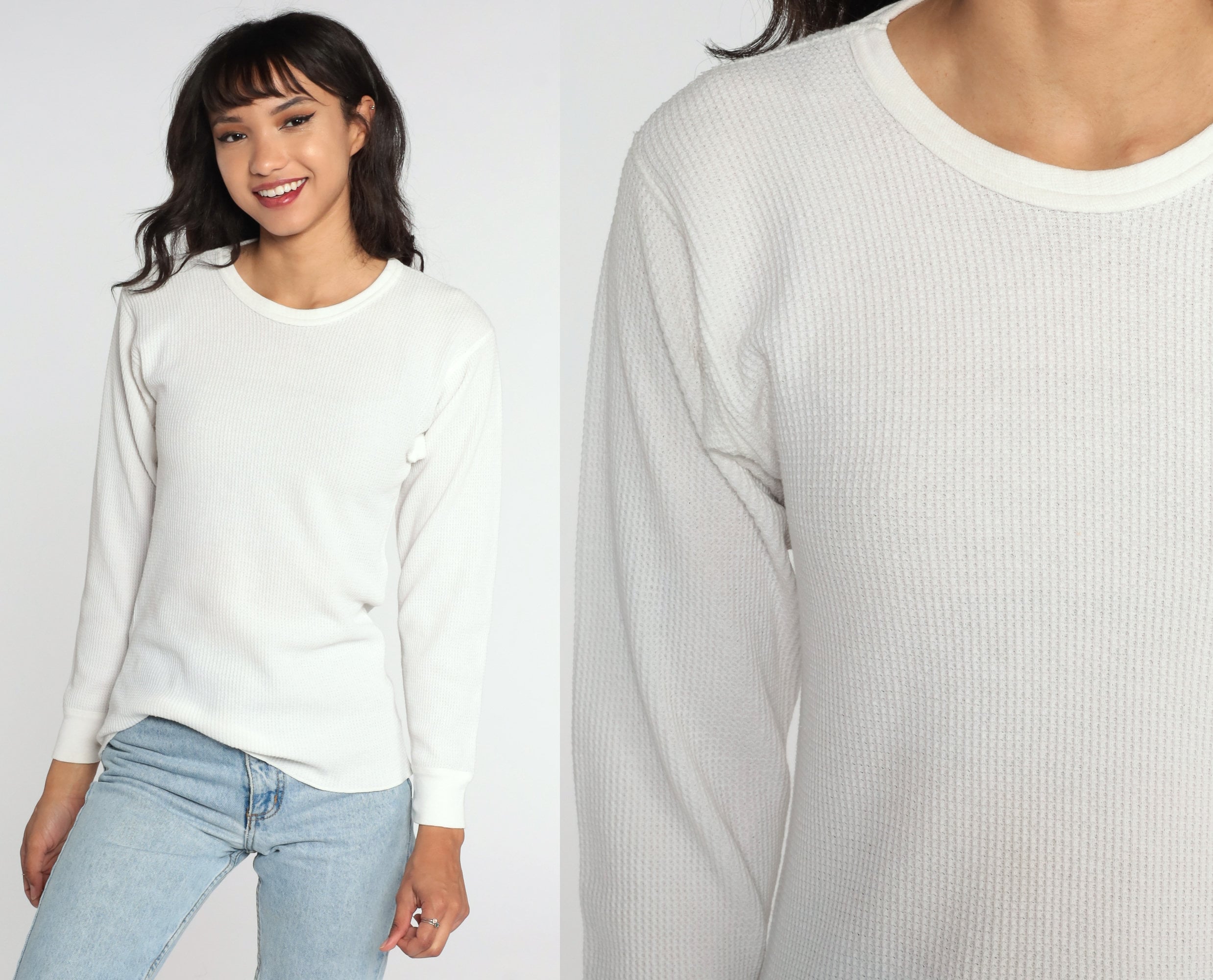 White Thermal Shirt 80s Long Sleeve Undershirt WAFFLE KNIT Etsy UK