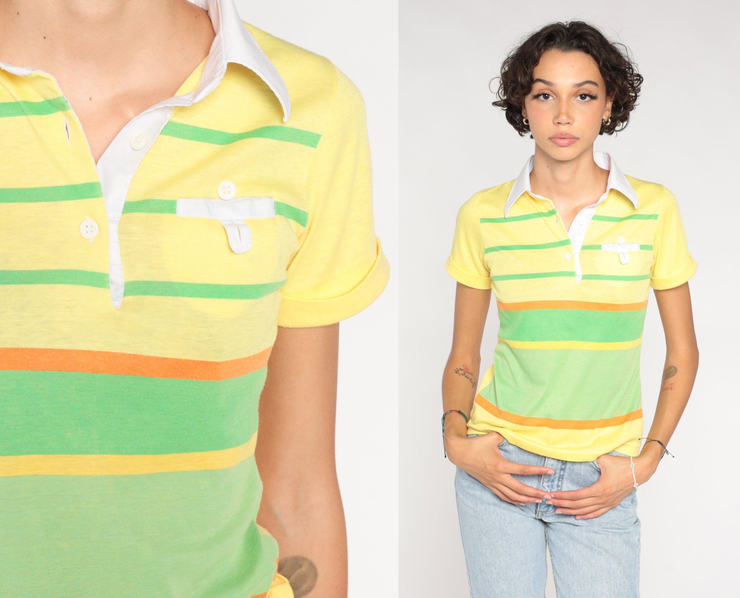 Polo a rayas amarillas Camisa con de los años 70 Camisa - Etsy España