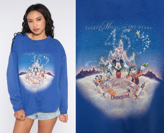 Y2K Disneyland Sweatshirt -- Y2K Distressed 45 Years of Magic 00s Cartoon Crewneck Vintage Retro Large L