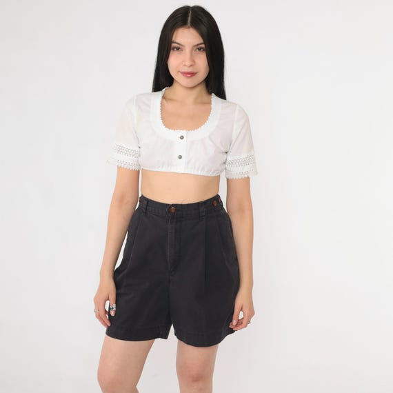 Vintage Black Trouser Shorts 80s Pleated Mom Shorts Dockers Levi's High Waisted Shorts Preppy 1980s Elastic Waist Summer Bottoms Medium