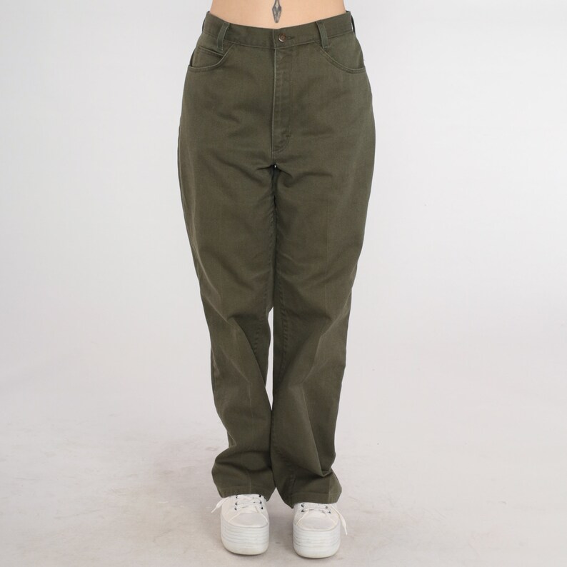 Olive Green Pants 90s Osh Kosh B'Gosh Work Pants High Waisted Rise Straight Leg Workwear Utility Basic Plain Pants Vintage 1990s Medium 30 image 6