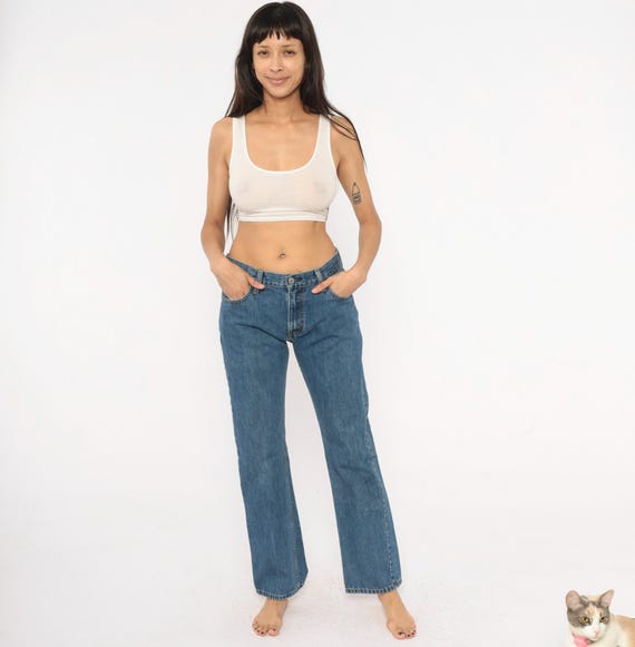 Levi's 505 Jeans 2000s Medium Wash Denim Straight Leg Blue Cotton Mid Rise Vintage Relaxed Fit Unisex Boyfriend Style Trouser Pants Waist 30