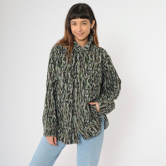 Vintage Woolrich Army Shirt 90s Camo Jacket Green Button Up US Camouflage Military Utility Commando Cargo Field 1990s Men's Extra Large xl