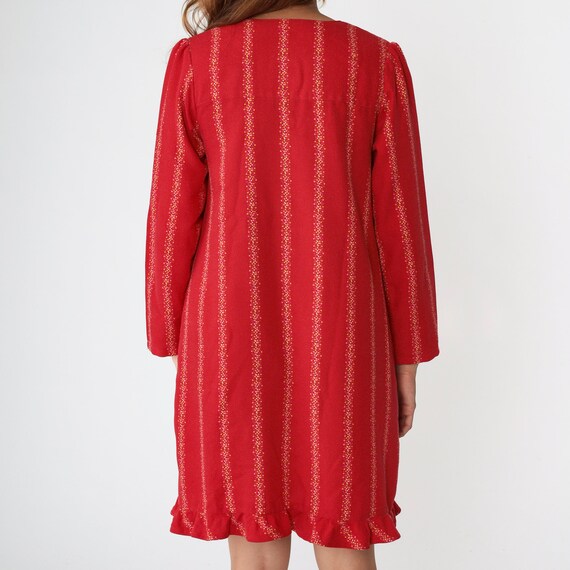 Striped Tent Dress 80s Red Puff Sleeve Mini Dress… - image 7