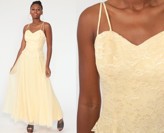 Yellow Chiffon Dress Lace Grecian Dress 