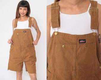 Short Dickies Overalls Y2K Brown Cutoff Overall Shorts Dungarees Frayed Workwear Jean Utility Retro Vintage 00s Men's Small 34