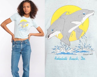 80s Dolphin Shirt -- Rehoboth Beach Shirt Graphic Tshirt Retro T Shirt Delaware Vintage Beach Top Under The Sea Tee Extra Small xs xxs