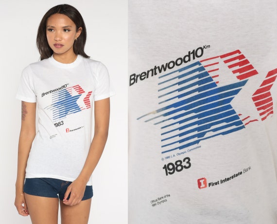 80s Running Shirt 1980 Brentwood 10K Run Single Stitch Graphic Tee 80s  Retro T Shirt Vintage Sports Tshirt Tan Brown Extra Small Xs 
