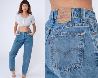 Levis 551 Jeans -- Mom Jeans Blue 90s Denim Pants Tapered Slim Jean Pants Levis Strauss 1990s Red Tab Large 12 Long 31 x 31