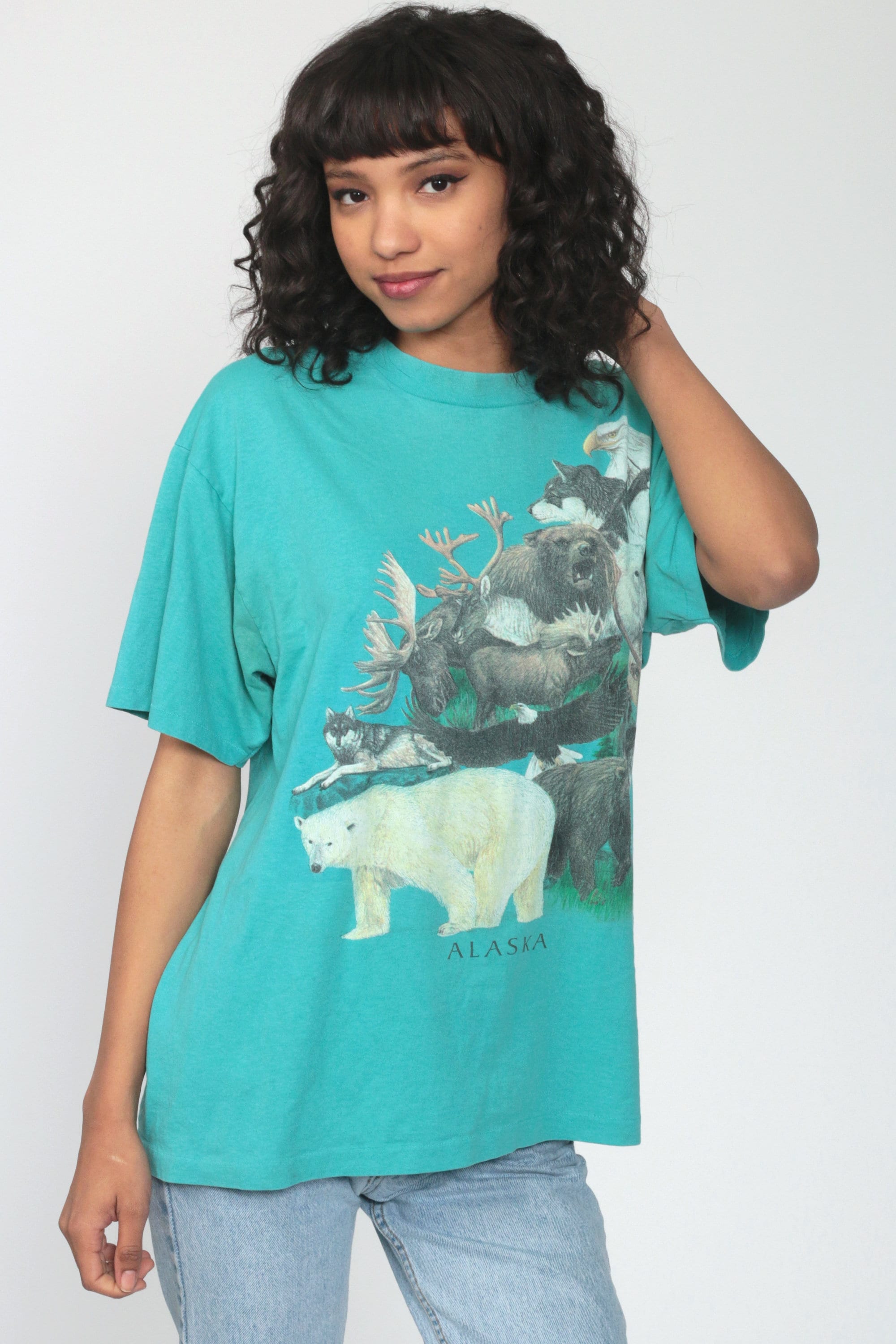 Alaska Animal Shirt EAGLE BEAR WOLF TShirt 90s Animal T Shirt Graphic ...
