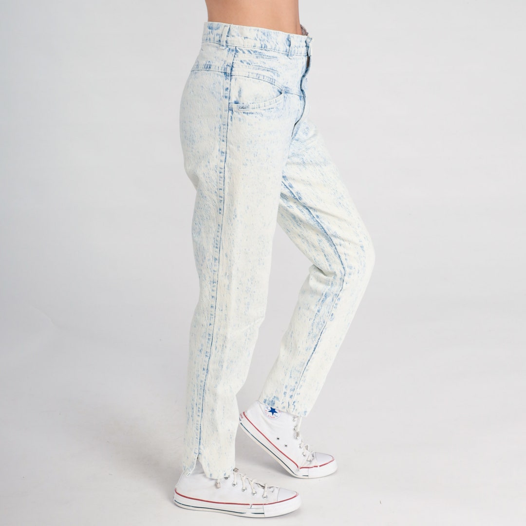 【WOOHWA】WHITE BRUSH DENIM PT Acid Wash Jeans 80s Mom Jeans Denim High Waist Jeans 1980s