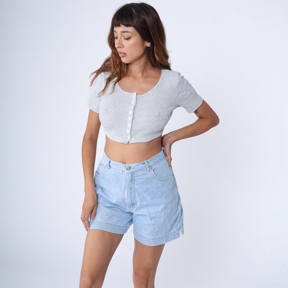 90s Jean Shorts Light Blue Denim Shorts High Waisted Bottoms Retro Mom Shorts Plain Mid Length Vintage 1990s High Sierra Small 28