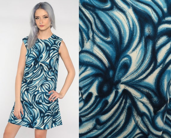 60s Mod Dress Psychedelic Shift Dress Mini Swirl … - image 1