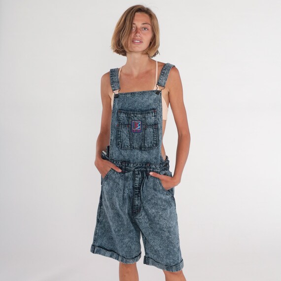 Acid Wash Overall Shorts 80s Backless Denim Short… - image 3