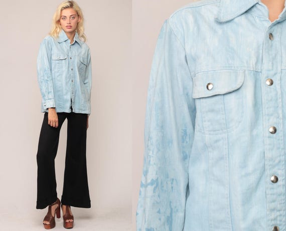Denim Shirt 70s Faded Blue Jean Button Up Denim Boyfriend Shirt Boho 1970s Long Sleeve Vintage Hipster Boho Normcore Retro Large