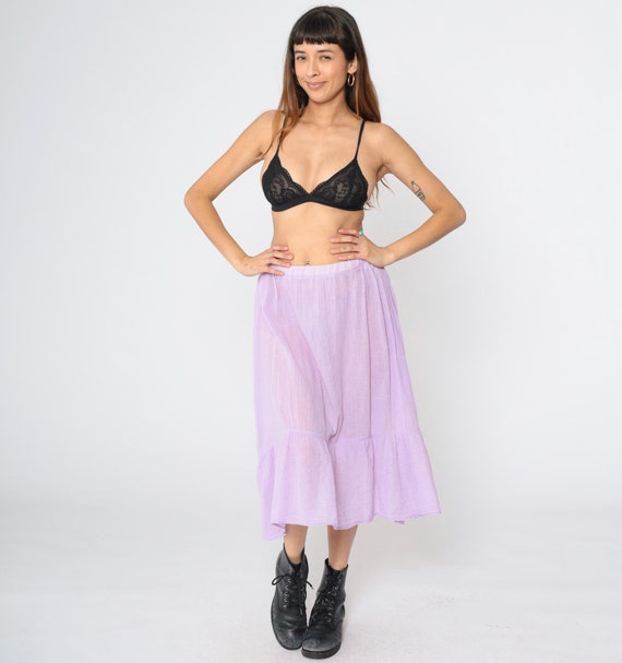 70s Gauze Peasant Skirt Lavender Purple Flounce Cottagecore Semi-Sheer Boho Hippie Skirt Midi Skirt 1970s Bohemian High Waist Vintage Medium