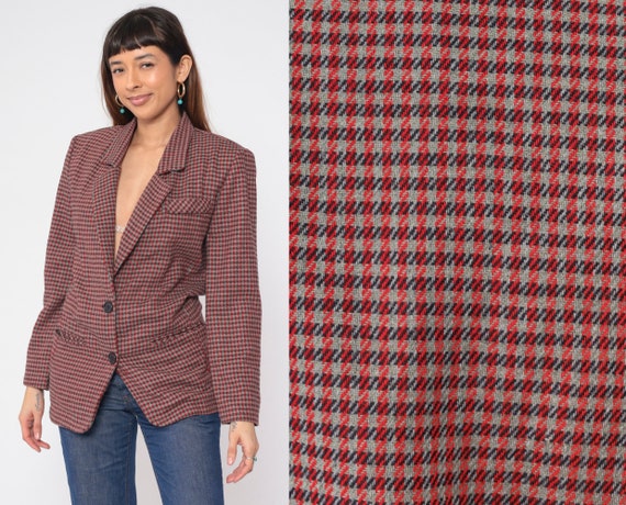 Veste Tartan Vintage Années 90 – Style Blazer, Rouge, Très Bon État Rétro