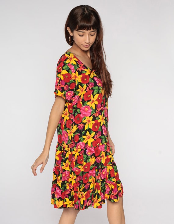 Bright Floral Dress 90s Tropical Flower Print Dre… - image 5