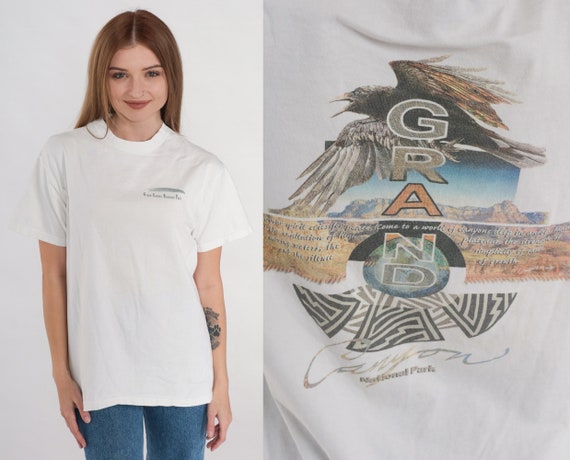 Grand Canyon Shirt 90s Arizona National Park T-Shirt Crow Raven Bird Graphic Tee Native American Quote TShirt White Vintage 1990s Medium M