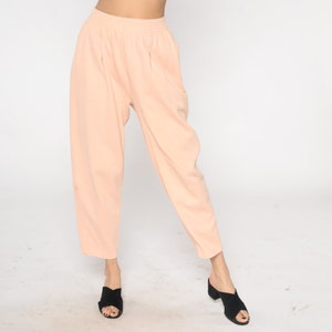 Peach Lounge Pants 90s Pink Relaxed Straight Leg High Elastic Waist Pants Casual Pastel Trousers Cotton Vintage 1990s Liz Claiborne Medium image 3