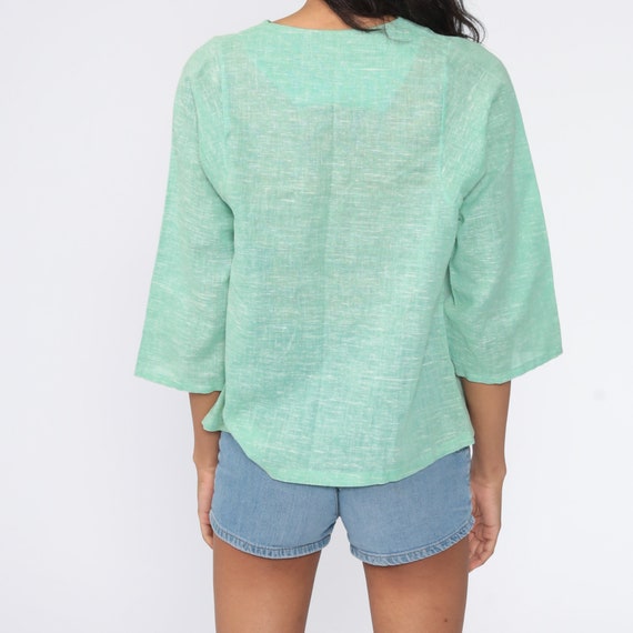 Boho Blouse Mint Green Bell Sleeve Cotton Gauze T… - image 6